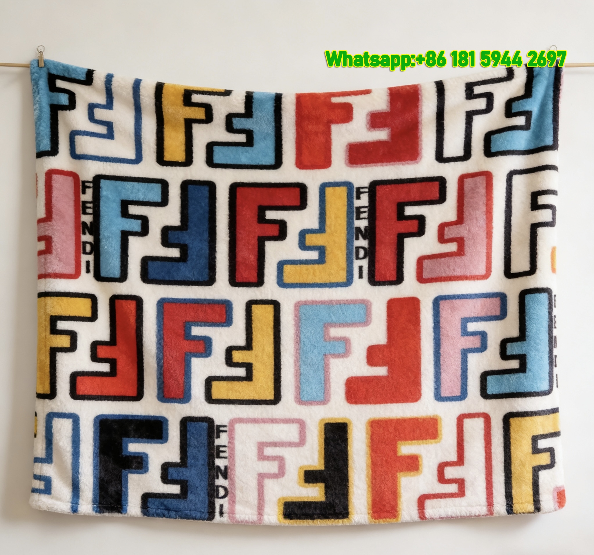 Fendi Colorful FF Monogram Flannel Sofa Throw Blanket IMG_9423